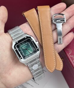 Cartier Replica Watch Santos De Cartier Green Dial BV Factory 39.8mm