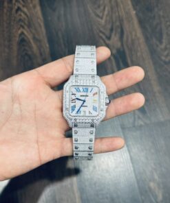 Alternative view of Cartier Santos Replica Watch Full CZ Metal Wire 39.8mm