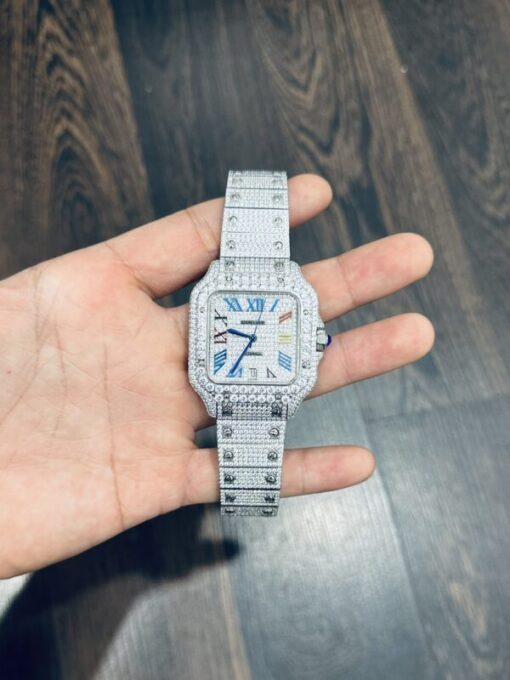 Cartier Santos Replica Watch Full CZ Metal Wire 39.8mm - Image 2
