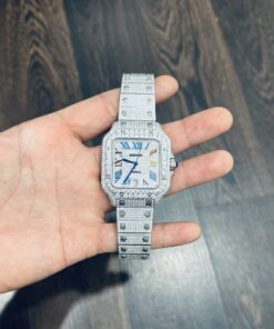 Cartier Santos Replica Watch Full CZ Metal Wire 39.8mm