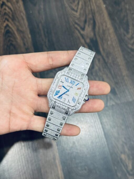 Cartier Santos Replica Watch Full CZ Metal Wire 39.8mm - Image 3