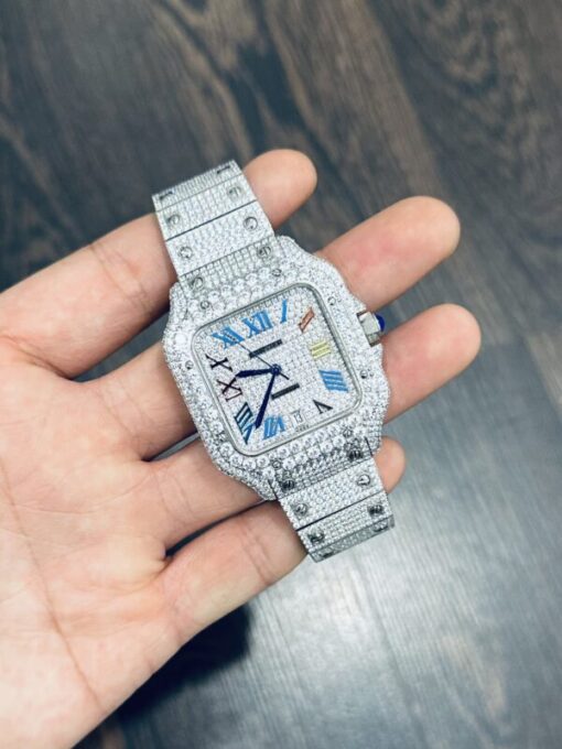 Cartier Santos Replica Watch Full CZ Metal Wire 39.8mm - Image 4