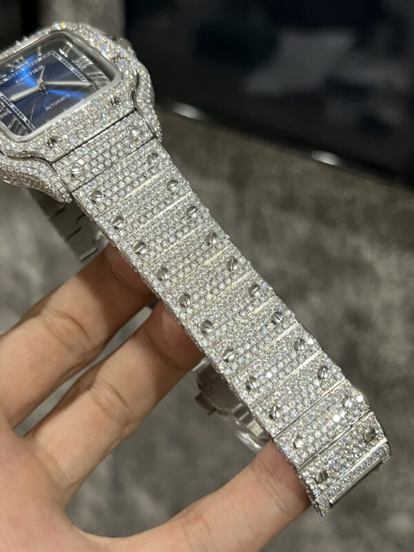 Cartier Santos Best Replica Watch Custom Moissanite Diamonds Blue Dial 39.8mm - Image 7
