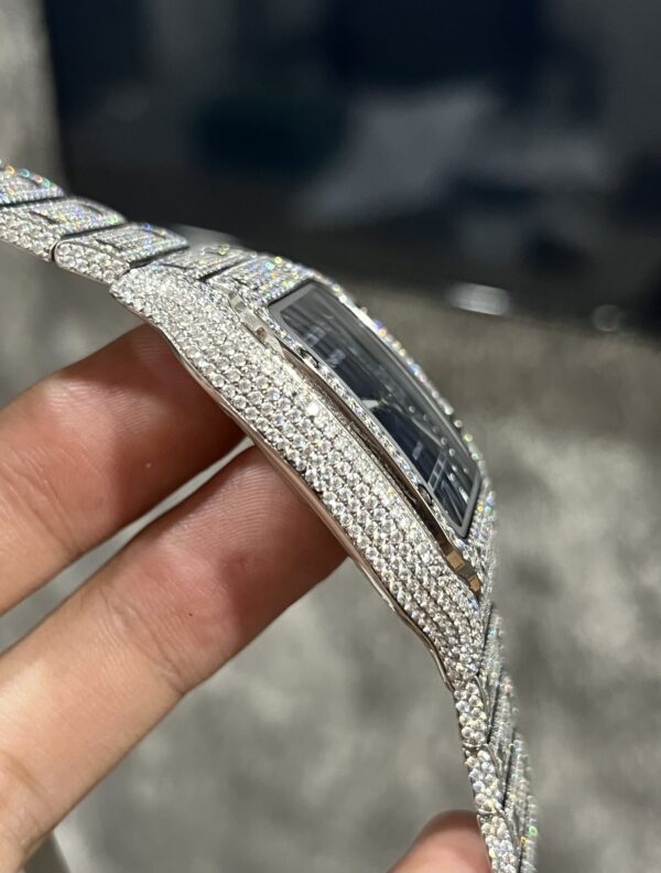 Cartier Santos Best Replica Watch Custom Moissanite Diamonds Blue Dial 39.8mm - Image 6