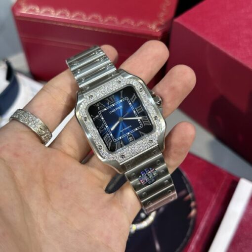 Cartier Replica Watch Santos Custom Moissanite Diamonds BV Factory 39.8mm - Image 3