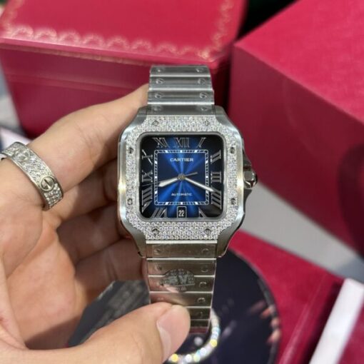 Cartier Replica Watch Santos Custom Moissanite Diamonds BV Factory 39.8mm - Image 2
