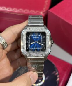 Cartier Replica Watch Santos Custom Moissanite Diamonds BV Factory 39.8mm