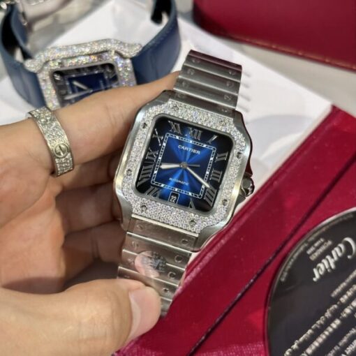 Cartier Replica Watch Santos Custom Moissanite Diamonds BV Factory 39.8mm - Image 4
