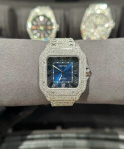 Alternative view of Cartier Santos Best Replica Watch With Full Natural Diamond VVS Blue Dial 39.8mm