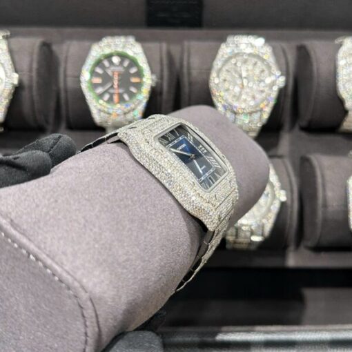 Cartier Santos Best Replica Watch With Full Natural Diamond VVS Blue Dial 39.8mm - Image 7