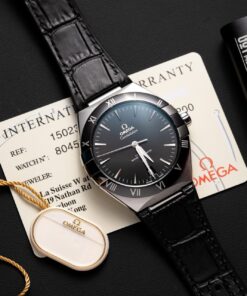 Omega Constellation Replica Watch Black Dial Leather Strap 42mm