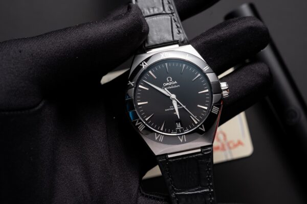 Omega Constellation Replica Watch Black Dial Leather Strap 42mm - Image 3