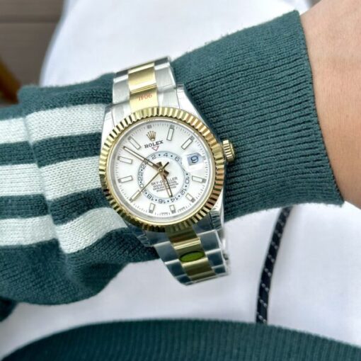 Rolex Sky-Dweller Replica Watch White Dial Demi Oyster Strap Factory N 41mm - Image 7