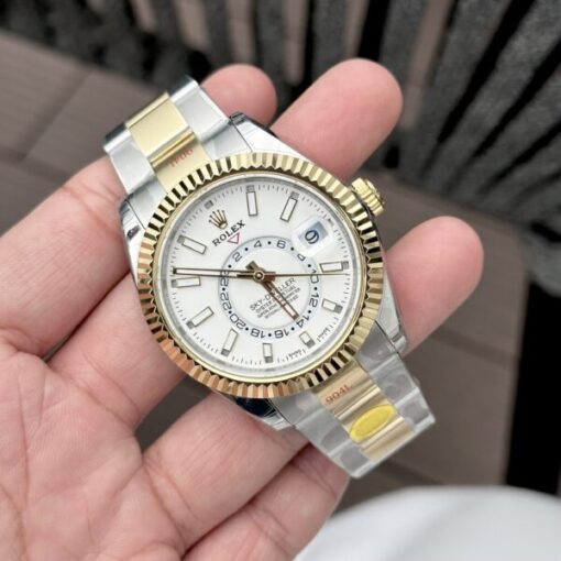 Rolex Sky-Dweller Replica Watch White Dial Demi Oyster Strap Factory N 41mm - Image 3