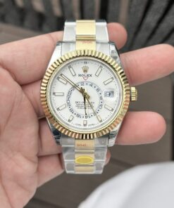 Rolex Sky-Dweller Replica Watch White Dial Demi Oyster Strap Factory N 41mm