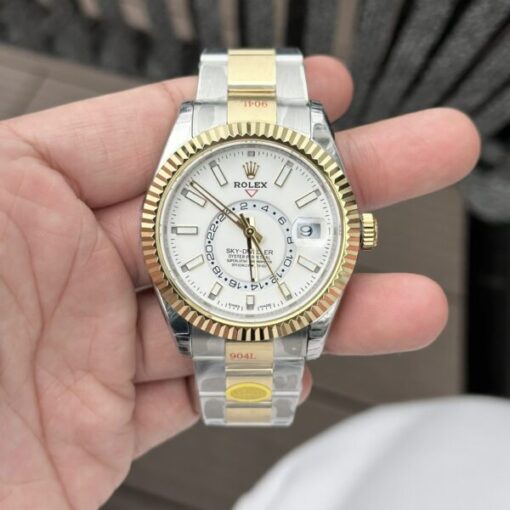 Rolex Sky-Dweller Replica Watch White Dial Demi Oyster Strap Factory N 41mm - Image 2