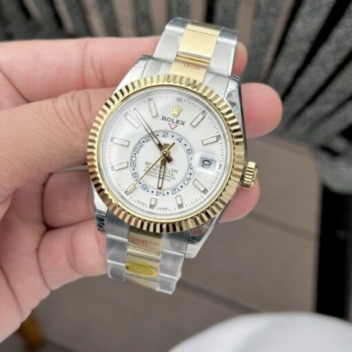 Rolex Sky-Dweller Replica Watch White Dial Demi Oyster Strap Factory N 41mm - Image 4