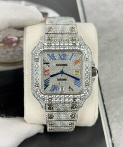 Cartier Santos Best Replica Watch With Full Stone 39.8mm
