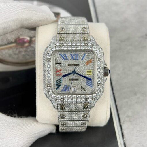 Cartier Santos Best Replica Watch With Full Stone 39.8mm - Image 2
