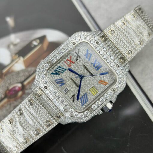 Cartier Santos Best Replica Watch With Full Stone 39.8mm - Image 3