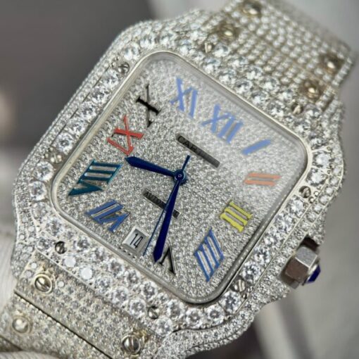 Cartier Santos Best Replica Watch With Full Stone 39.8mm - Image 4