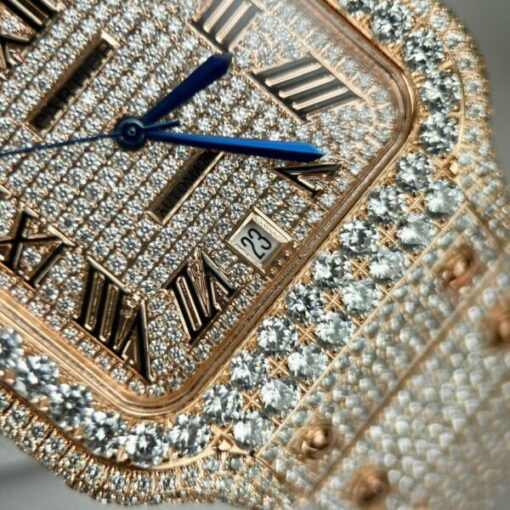 Cartier Santos Men’s Full Diamond Replica Watch Highest Quality 39.8mm - Image 6