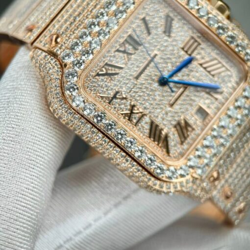 Cartier Santos Men’s Full Diamond Replica Watch Highest Quality 39.8mm - Image 5