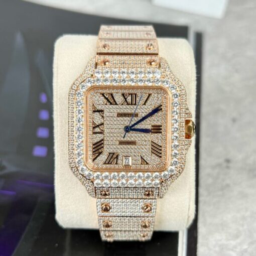Cartier Santos Men’s Full Diamond Replica Watch Highest Quality 39.8mm - Image 2