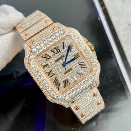 Cartier Santos Men’s Full Diamond Replica Watch Highest Quality 39.8mm - Image 3
