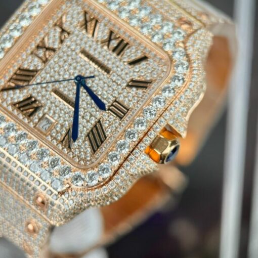Cartier Santos Men’s Full Diamond Replica Watch Highest Quality 39.8mm - Image 4