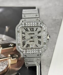 Cartier Santos High Quality Replica Watch With Stone Bezel 39.8mm