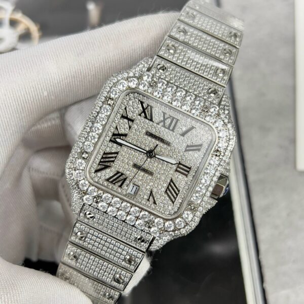 Cartier Santos High Quality Replica Watch With Stone Bezel 39.8mm - Image 3