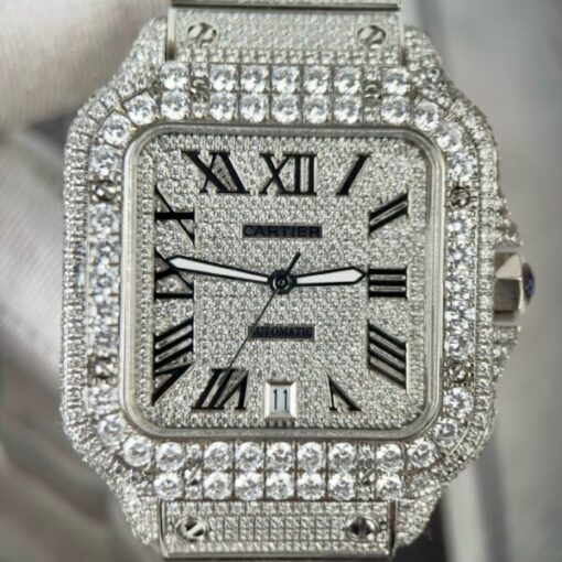 Cartier Santos High Quality Replica Watch With Stone Bezel 39.8mm - Image 4