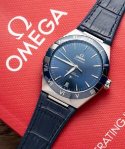 Alternative view of Omega Constellation Replica 11 Watch Blue Dial Leather Strap 41mm