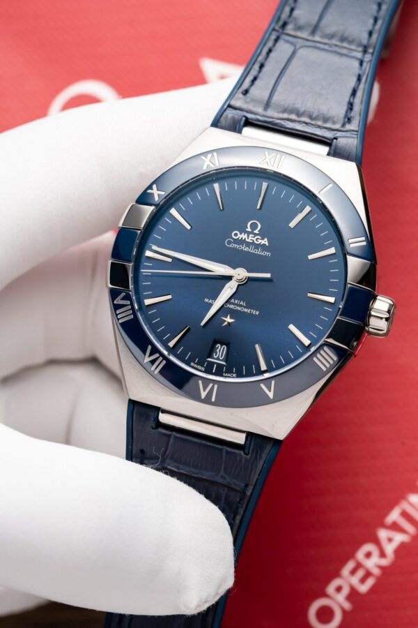Omega Constellation Replica 11 Watch Blue Dial Leather Strap 41mm - Image 3