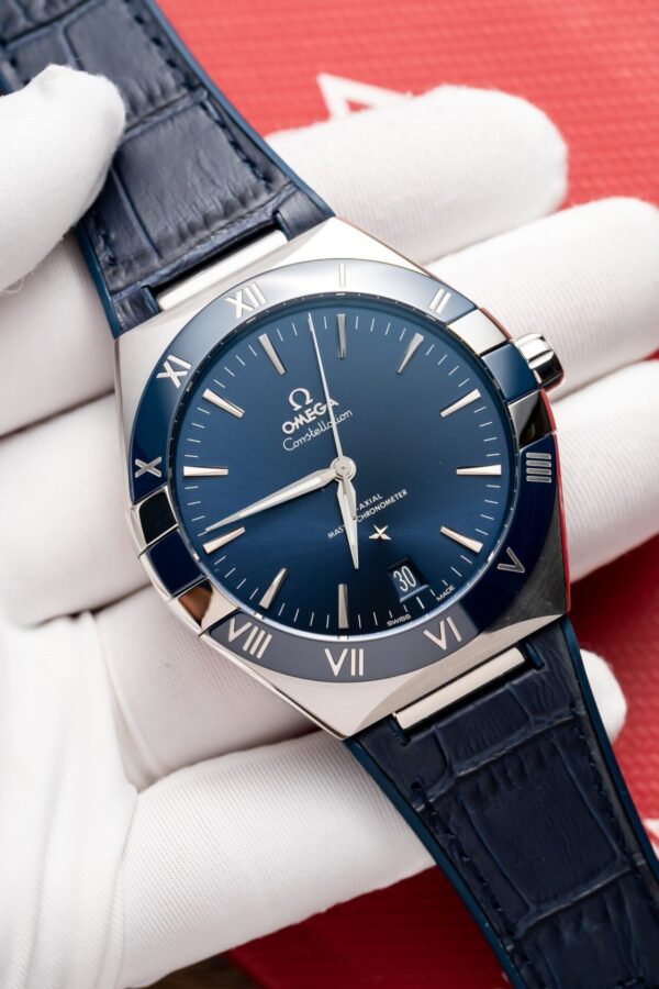 Omega Constellation Replica 11 Watch Blue Dial Leather Strap 41mm - Image 4