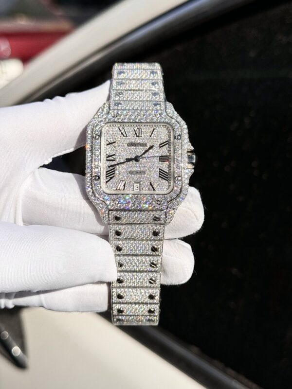 Cartier Santos Replica Watch Full Diamond Moissanite Hong Kong 39.8mm - Image 3