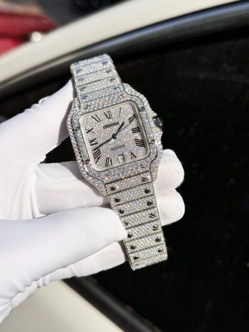 Cartier Santos Replica Watch Full Diamond Moissanite Hong Kong 39.8mm - Image 4