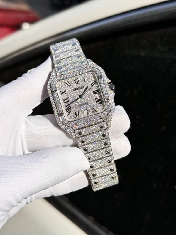 Cartier Santos Replica Watch Full Diamond Moissanite Hong Kong 39.8mm - Image 4