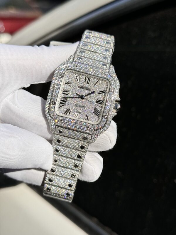 Cartier Santos Replica Watch Full Diamond Moissanite Hong Kong 39.8mm - Image 5
