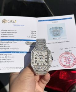 Cartier Santos Replica Watch Full Diamond Moissanite Hong Kong 39.8mm
