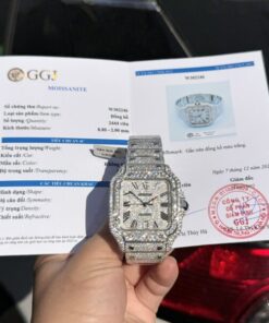 Alternative view of Cartier Santos Replica Watch Full Diamond Moissanite Hong Kong 39.8mm