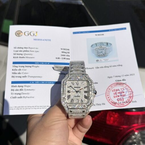 Cartier Santos Replica Watch Full Diamond Moissanite Hong Kong 39.8mm - Image 2