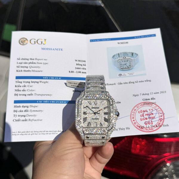 Cartier Santos Replica Watch Full Diamond Moissanite Hong Kong 39.8mm - Image 2