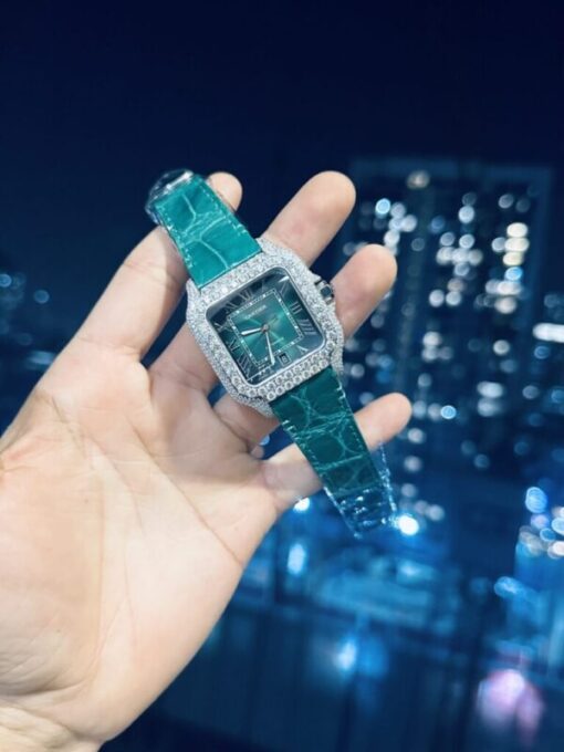 Cartier Santos With Green Moissanite Replica Watch 39.8mm - Image 3