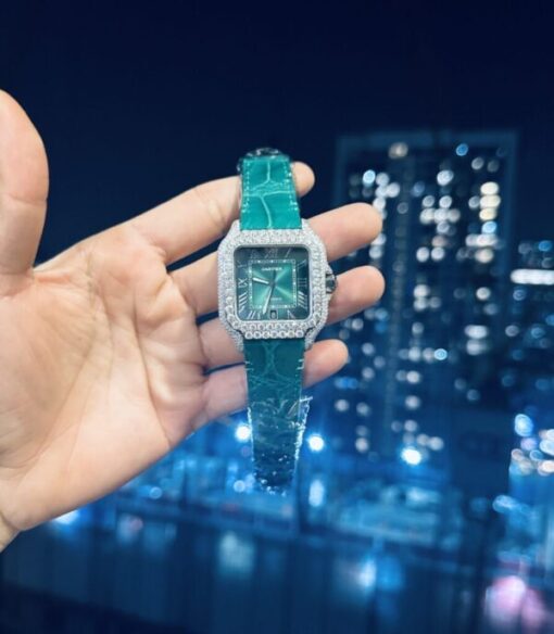Cartier Santos With Green Moissanite Replica Watch 39.8mm - Image 4