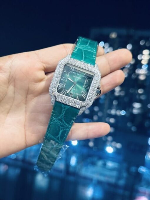 Cartier Santos With Green Moissanite Replica Watch 39.8mm - Image 5