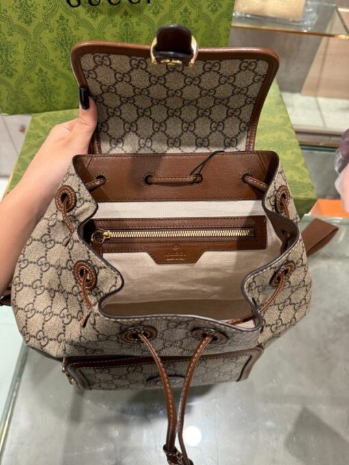 Gucci Backpack With Interlocking G Beige Super Premium Brown Canvas 26.5x30x13cm - Image 7
