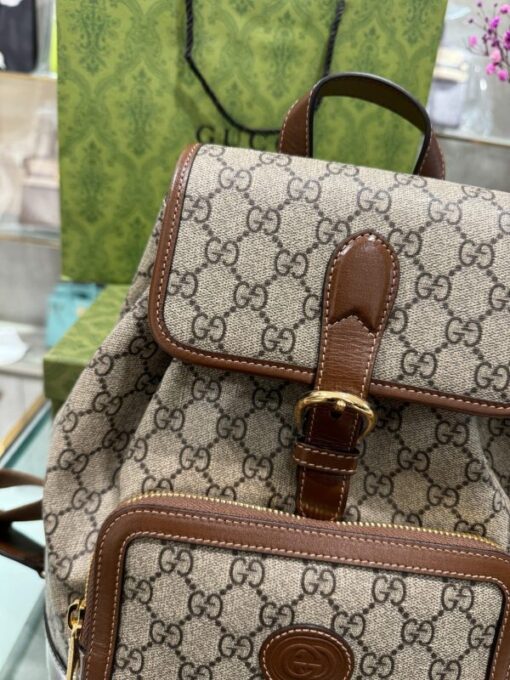 Gucci Backpack With Interlocking G Beige Super Premium Brown Canvas 26.5x30x13cm - Image 5