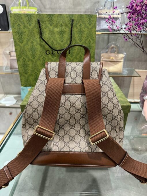 Gucci Backpack With Interlocking G Beige Super Premium Brown Canvas 26.5x30x13cm - Image 3